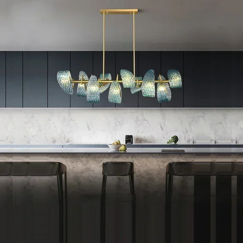 Modern Blue Glass Led Pendant Lamp Copper Designer Hanging Chandeliers for Living Room Bar Bedroom Suspension lustre Lights