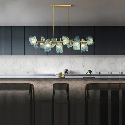 Modern Blue Glass Led Pendant Lamp Copper Designer Hanging Chandeliers for Living Room Bar Bedroom Suspension lustre Lights