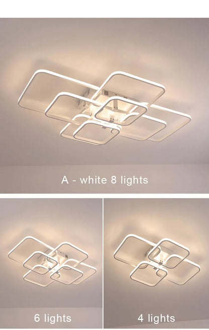 Modern Square LED Ceiling Chandelier with Remote Control Dimmable Light Fixture for Living Room Bedroom Dining Home Decor Lamp