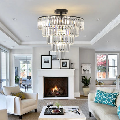 20" Black Crystal Chandelier Ceiling Light, Modern Luxury 10-Light Flush Mount Light Fixture, Elegant Home Lighting