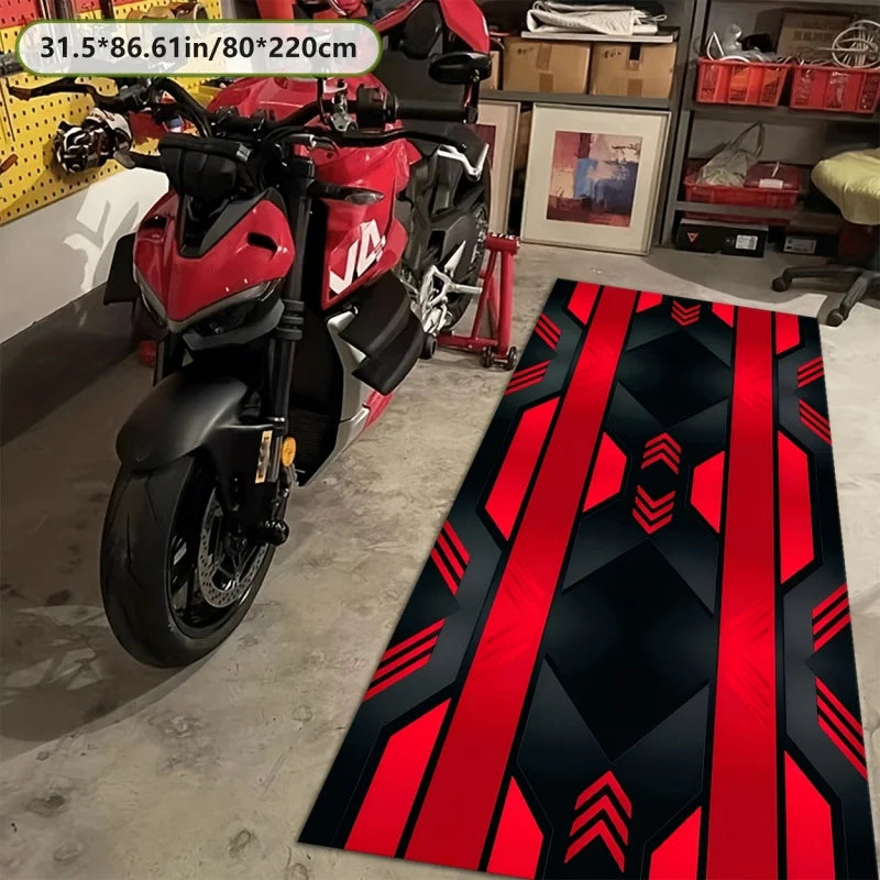 VIKAMA Stylish Motorcycle Display Rug: Non-Slip, Durable Motorcycle Parking Mat for Hallways and Corridors—Home Decor