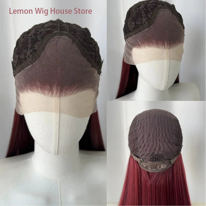 Wine Red Lace Front Wig Anime Cosplay Wig 28inch Long Straight Synthetic 13x4 Lace Front Wig Lolita High Quality Fibers Wigs