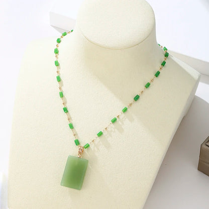 1pc Elegant Green Plain Bamboo Chain Pendant Necklace for Women Daily Jewelry Chic Sweater Chain Tassel Jade Gifts Accessories