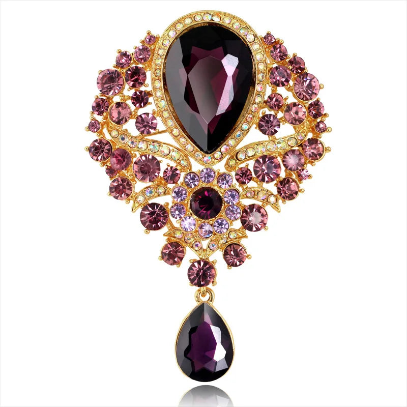 Hot Women Men  Brooch Wedding Bridal Bouquet Clear Crystal Rhinestone Teardrop Dangle Brooch Pin