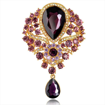 Hot Women Men  Brooch Wedding Bridal Bouquet Clear Crystal Rhinestone Teardrop Dangle Brooch Pin