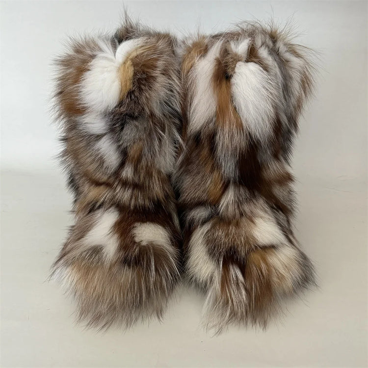 Winter Shoe Women's Winter Fluffy Real Fox Fur Boots Woman Plush Warm Snow Boots Luxury Footwear Girls' Furry Fur Bottes Fashion