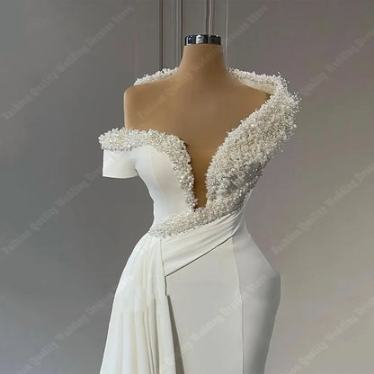 Luxurious V-Neck Women Wedding Dresses 2024 Sexy Satin Mermaid Bride Gowns Mopping Length Princess Vestidos De Noivas Customized