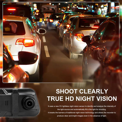Touch Screen 1080P HD Automotive Driving Recorder Front & Rear Dashcam with Interior Car Camera, Photo Mode, AVI Video Format, Car Electronics Accessory