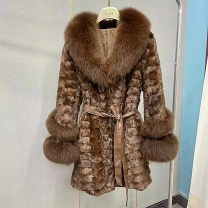 Winter Mink Fur Coat 2026 with Versatile Fox Fur Collar Light Luxury Slimming Fashionable Ladies' Style for Elegant Temperament