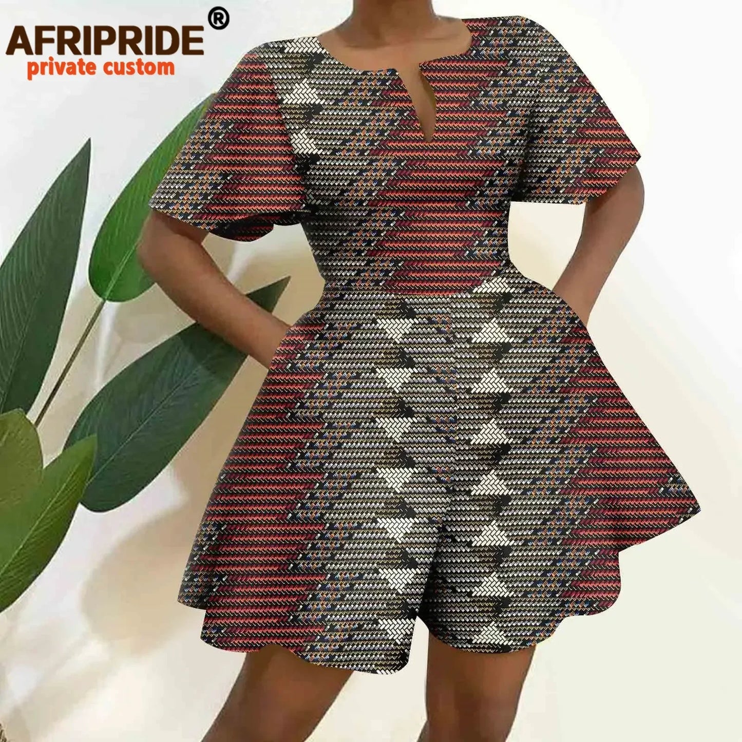 2026 African Clothes for Women Short Sleeve High Waist Print Jumpsuit Casual Cotton Summer Outfits Rompers Playsuits A2329001