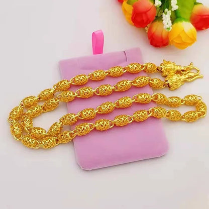 Hollow Olive Bead Necklace Men's 24K Gold AU999 - Guochao craft, unique beads, solid texture, for business negotiation