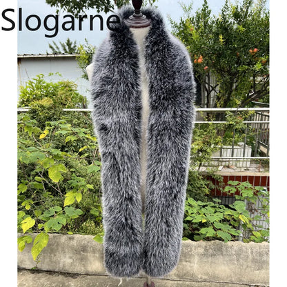 American 180cm Super Long Faux Fox Fur Scarf Winter Women Cosplay Warm Fashion Neck Decor Fluffy Shawl Wrap Luxury Furry Scarves