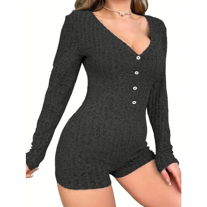 Plus Size 1XL-5XL Women's New Casual Long Sleeve Pajamas Sexy Jumpsuit Loungewear
