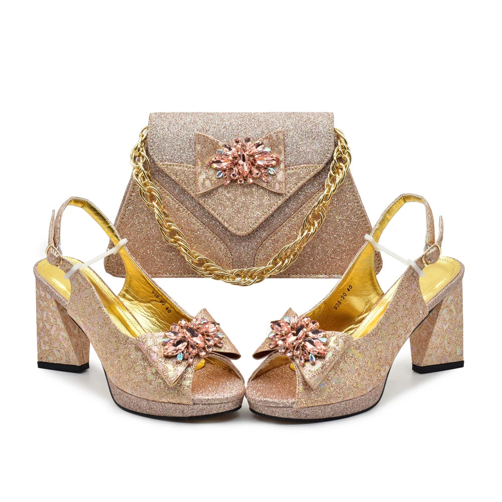 African Matching Shoes and Bags for Party Nigerian Ladies Super High Heels Sandals for Party Elegant Heeled Shoes for Women