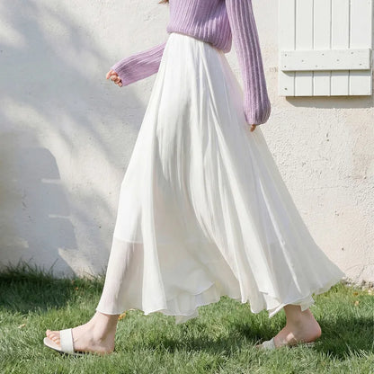 SENTUBILA Women's Summer Skirt 2026 Elegant Elastic Waist Sheen Flowy A Line Long Skirt for Woman Ladies Clothes 162QG4909