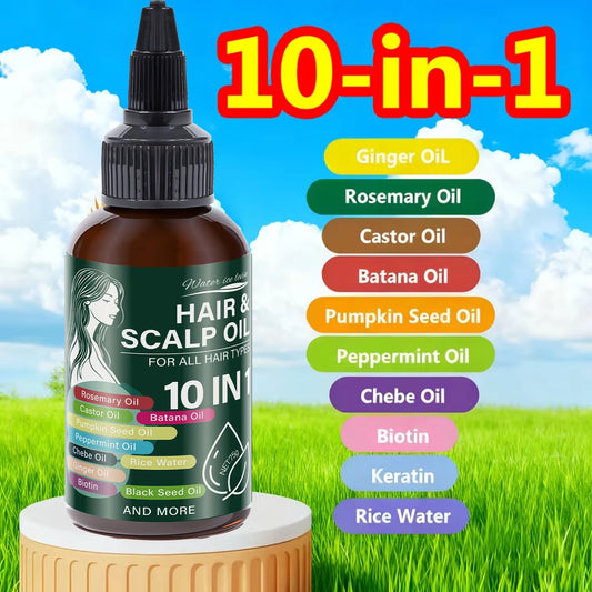 Hair Growth Oil with Castor Oil & Rosemary，10 Natural Oils Blend for Hair & Scalp, All Hair Types, BOGO Free, Fast Ship