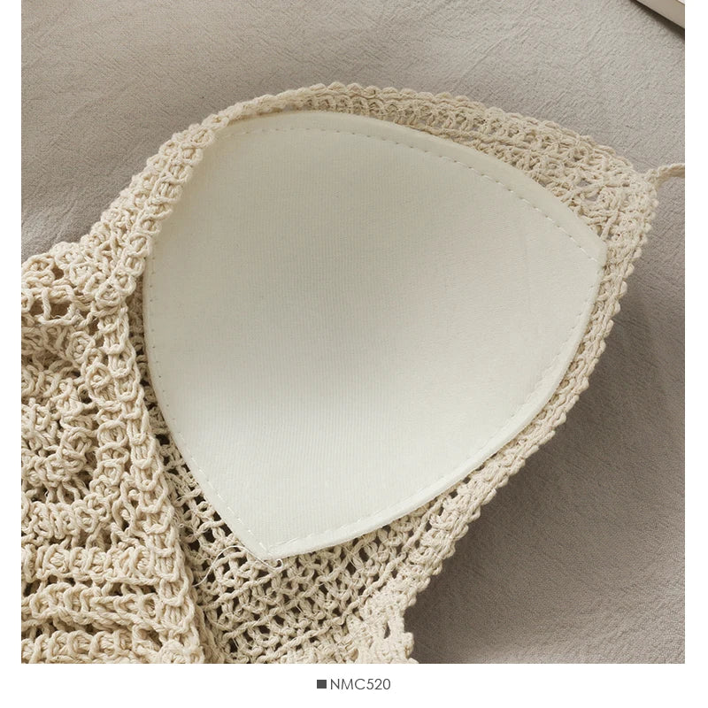2026 Crop Tops Retro Wild Hollow Perspective Tassel Sexy Spaghetti Strap Tanke Top Women Built In Bra New Back Lace Halter Neck