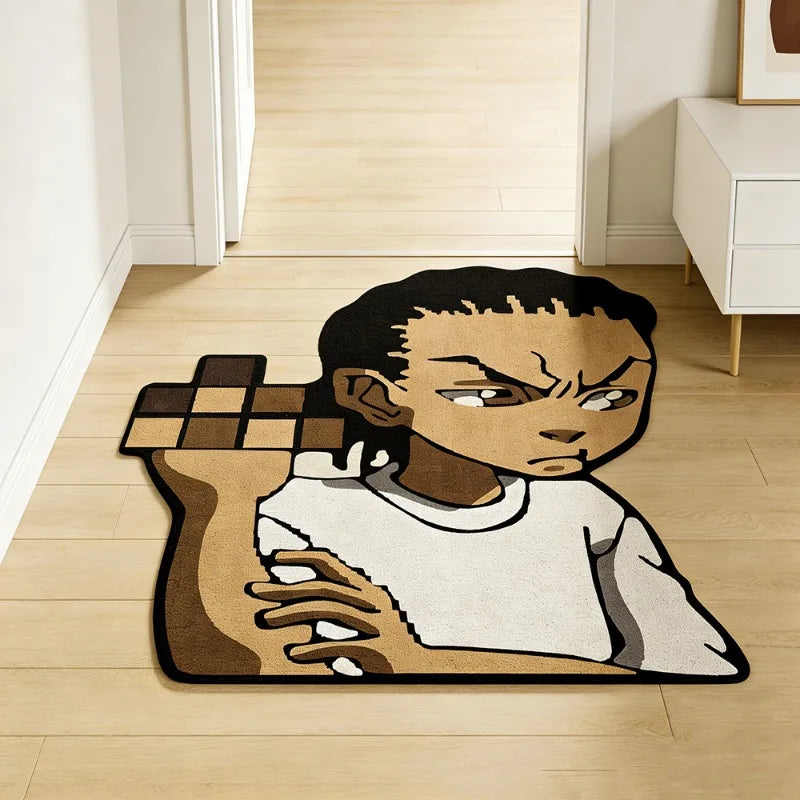 Cartoon Anime Character Head-shaped Rug Trendy Personalized Bedroom Bedside Floor Mat Washable Soft Plush Floor Mat Carpet