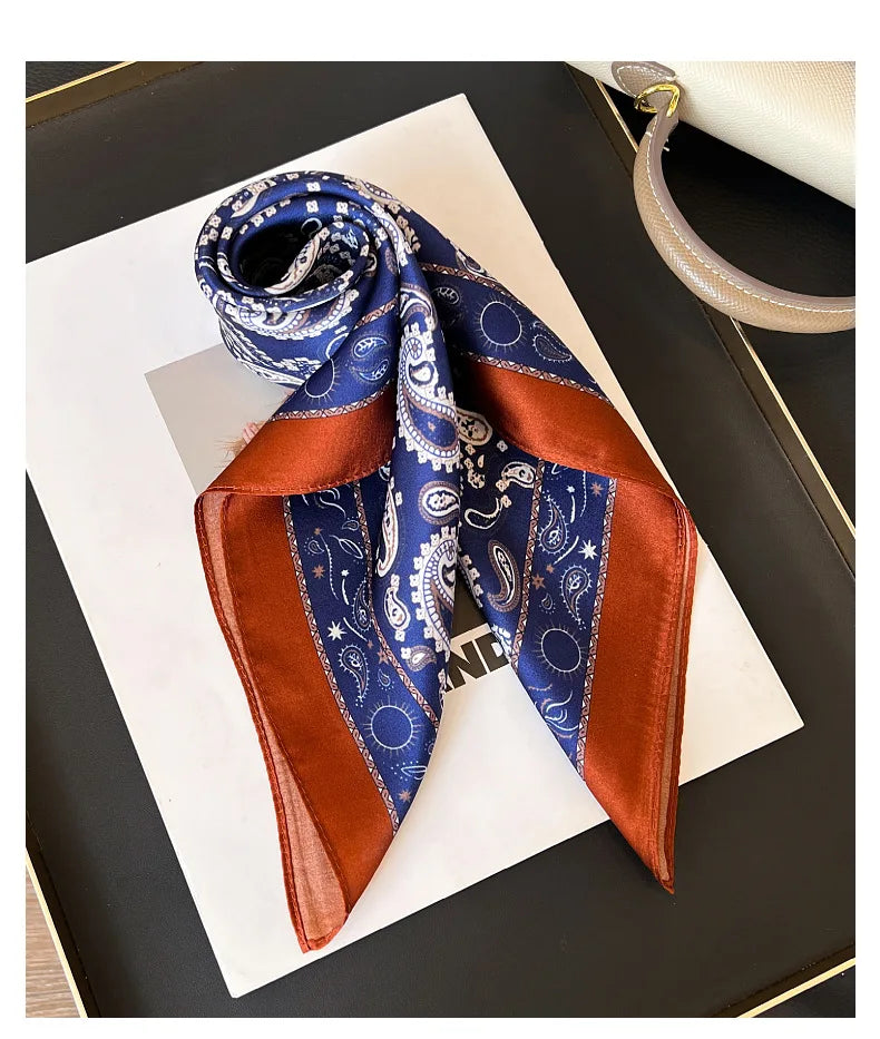 100% Mulberry Silk Square Scarf 53x53cm Royal Blue Paisley Print Neck Scarf Headband Bag Ribbon Vintage Elegant Gift For Women