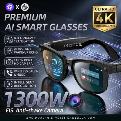 13MP HD Camera Smart Glasses AI Translation Anti-shake Photography Video Recording WIFI Transmission Bluetooth Sports Sunglasses