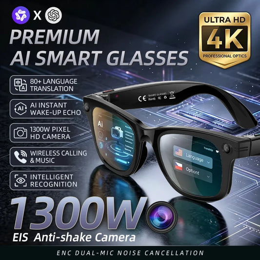 13MP HD Camera Smart Glasses AI Translation Anti-shake Photography Video Recording WIFI Transmission Bluetooth Sports Sunglasses