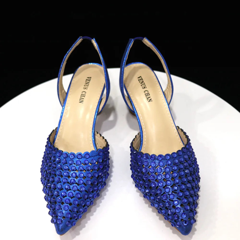 Elegant Multicolor Rhinestone Slingback Heels & Bucket Bag Set Luxury Crystal Matching Kit for Wedding Party Evening Bridal Form