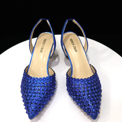 Elegant Multicolor Rhinestone Slingback Heels & Bucket Bag Set Luxury Crystal Matching Kit for Wedding Party Evening Bridal Form