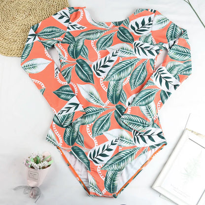 TYAKKVE Surf Swimwear Rash Guard Long Sleeve One Piece Swimsuit For Women Print High Neck Bodysuits Swim Suits Backless Monokini