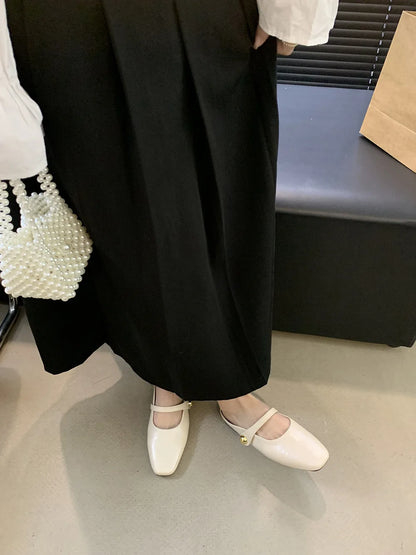 Soft Leather 2025 Ins Silver Buckle Strap Casual Shoes Fashion Flats Elegant Glitter Metallic Mules Shoes Cover Toe Slippers