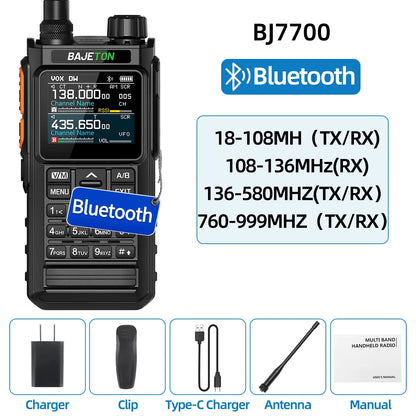 BAJETON BJ7700 Walkie Talkie Multi Band Wireless Bluetooth Phone Programming Noise Reduction AM FM Ham Radio For Camping BJ8200