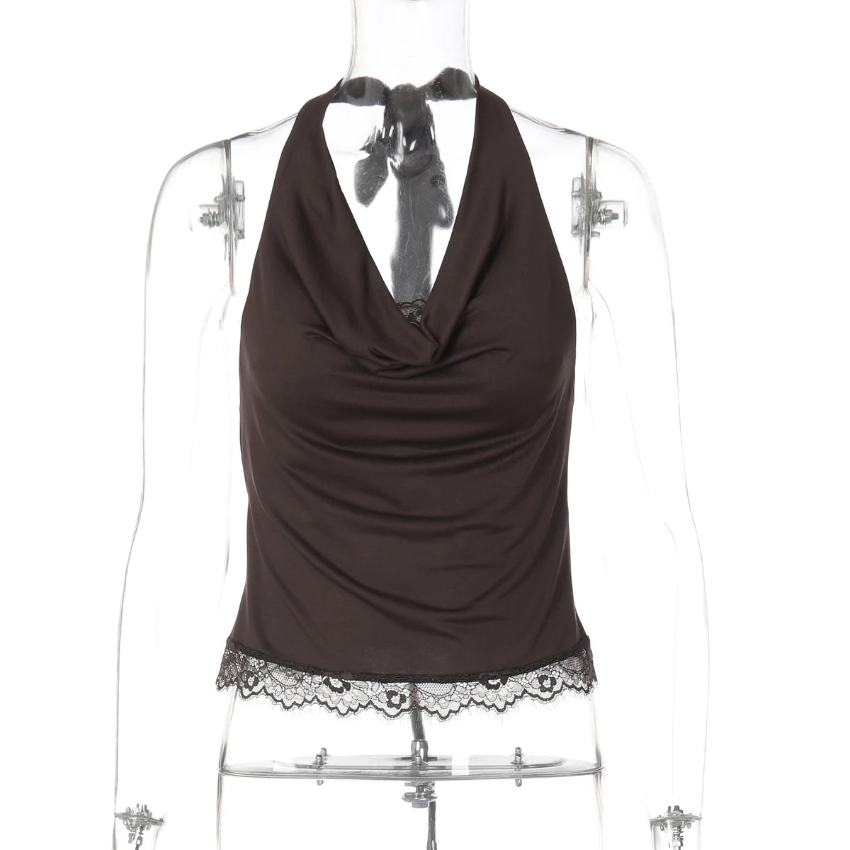 Dulzura Summer Fashion Sexy Halter Backless Lace Up Lace Ruffles Swinging Collar Vest Women'S Casual Y2K Top Party Club Clothes