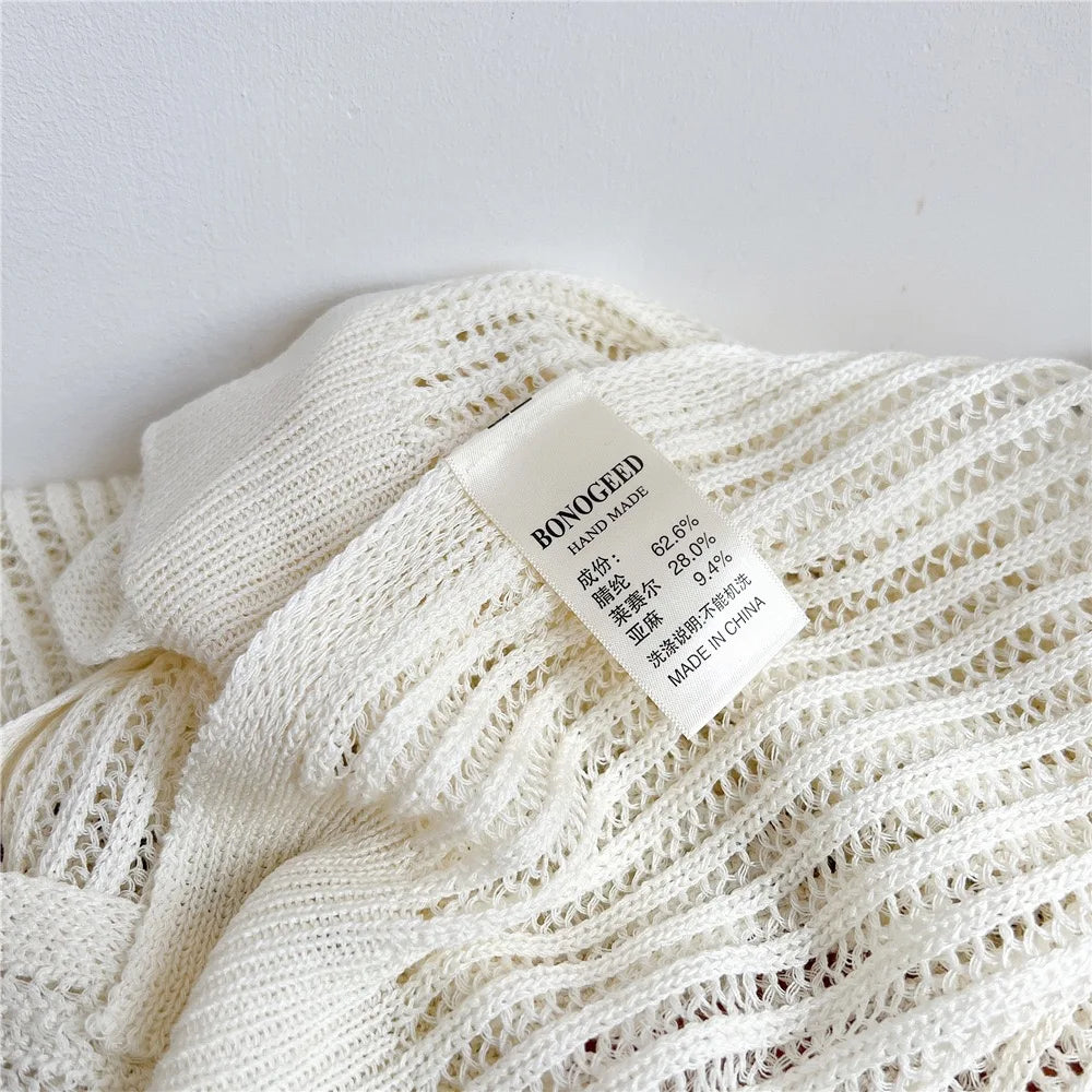 Women Plain Solid Lace Hollow Out Shawls Summer Air Conditioning Fake Collar Neck Guard Knit Thin Knotted Cape Shoulder Scarves