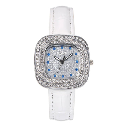 Women's 2025 New Luxury Full Star Diamonds Square Quartz Watch Business Women's Green Leather Casual Dress Clock Wristwatch