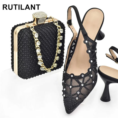 Italian Shoe and Bag Set for Party In Women Shoes for Women 2025 Designer Luxury Hollow Design Trendy Party Ladies Shoes and Bag