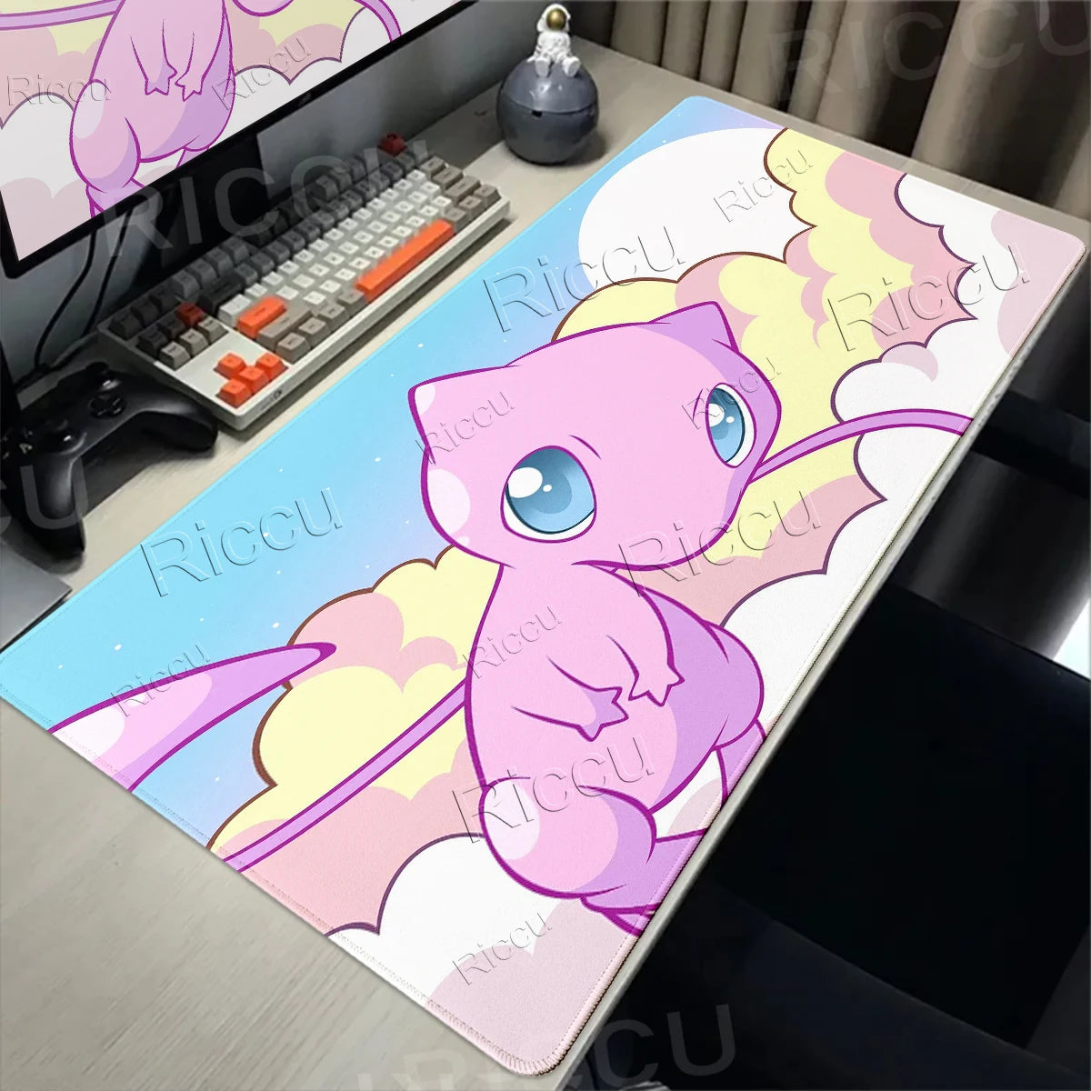 Kawaii P-Pokemon Mewtwo Purple Pattern Gaming Mouse Pads XXL Anti-Slip Rubber Keyboard Desk Mats PC Gamer Accessories Table Pads