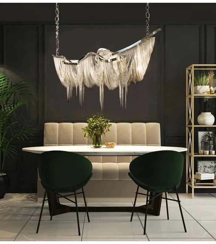 Italian Luxury Gold Tassel Chandeliers Designer Lighting Living Dining Room Decor Aluminum LED Pendant Lamp Villa Hanging Lights