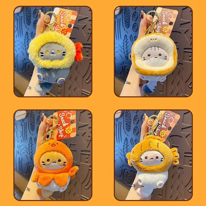 Plush Cocoa Cat Snapper Keychain Snapper Head Set Keychain Exquisite Cute Schoolbag Pendant Japanese Soft Cute Doll Pendant