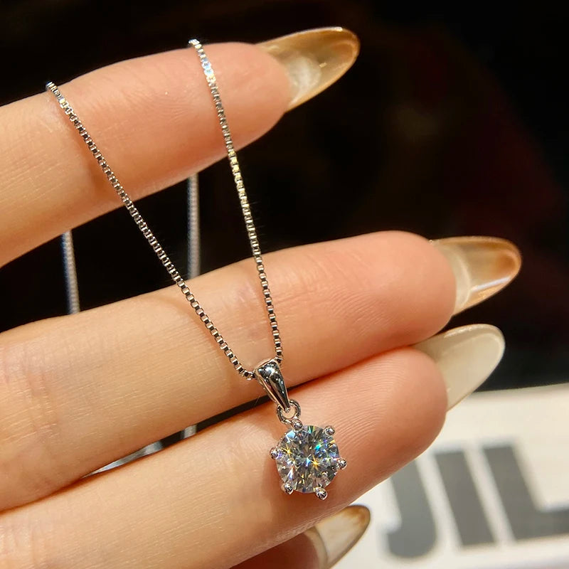 GRA Classic 1CT Round Moissanite Diamond Necklace For Women Gift Real 925 Sterling Silver Anniversary Wedding Luxury Jewelry