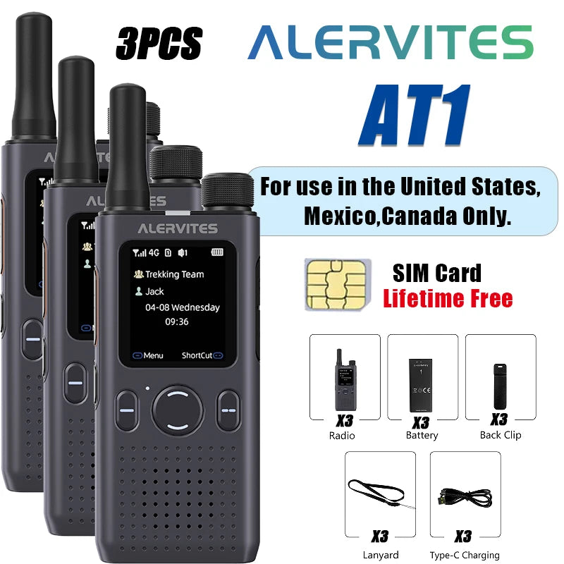 1/2/3PCS ALERVITES PoC AT1 Global Walkie Talkie Baofeng Radio 4G LTE Unlimited Distance US/EU Version OLA APP USB-C Ultra-light