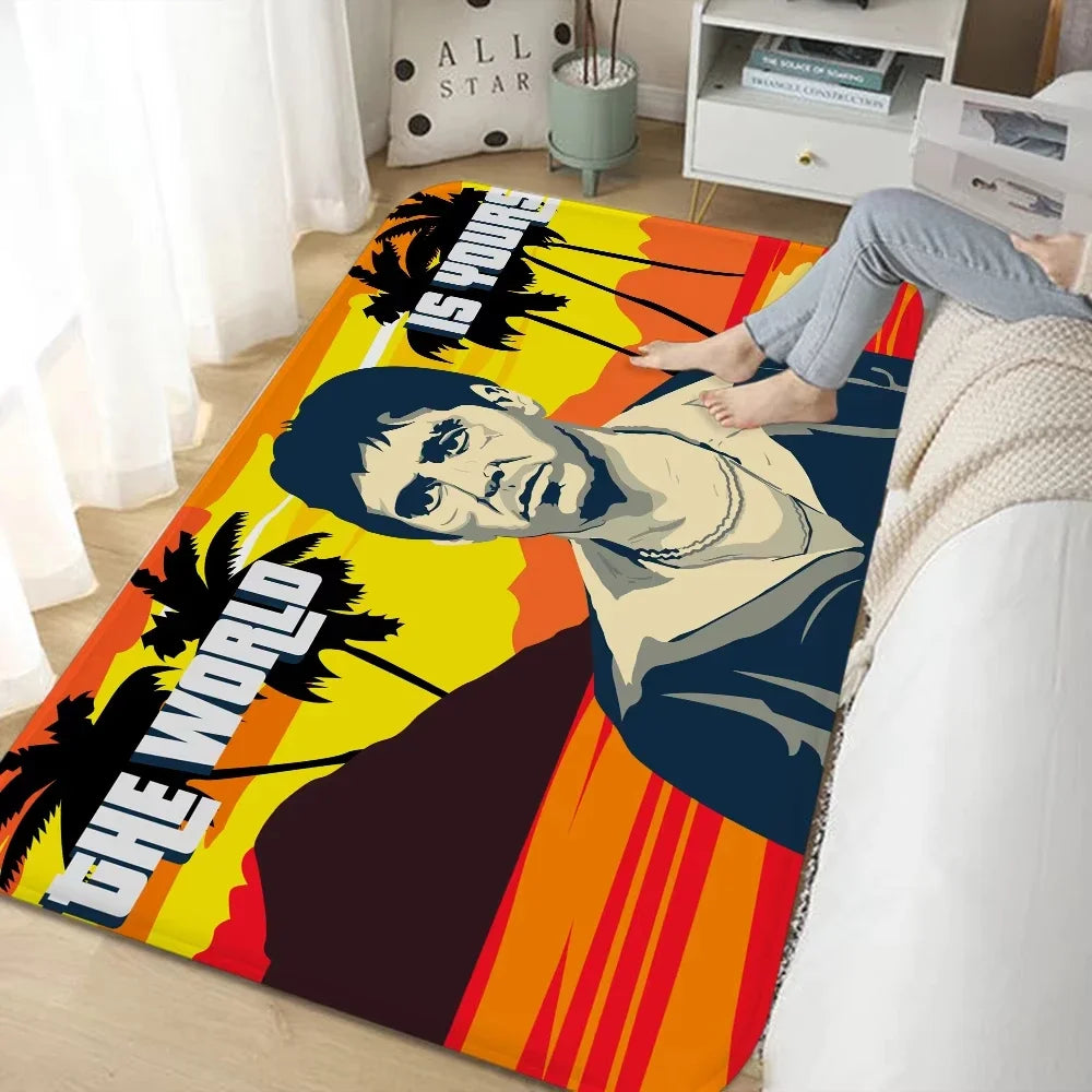 Stylish Movie Scarface Design Floor Mat Sofa Chairs Area Carpet for Living Room Decor Bedroom Non-Slip Bedside Soft Rug Doormat