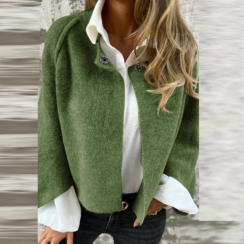 Autumn Winter Jacket Women Coats Wool Design Long Sleeve Solid Short Jacket Woman Casual Outwear