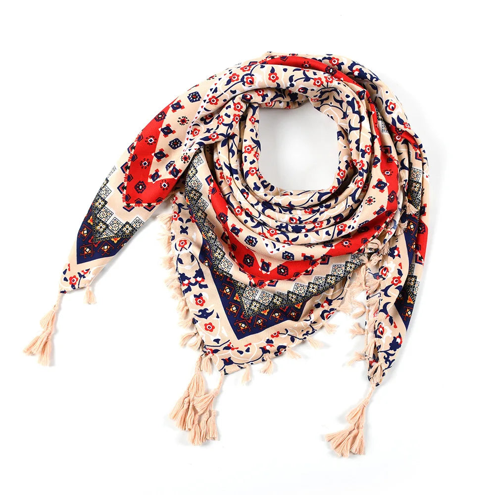 Scarf Winter Women Ladies Bohemian Print Shawl Russian Ethnic Wraps Tassel Scarves Bufanda Mujer Foulard Femme Square