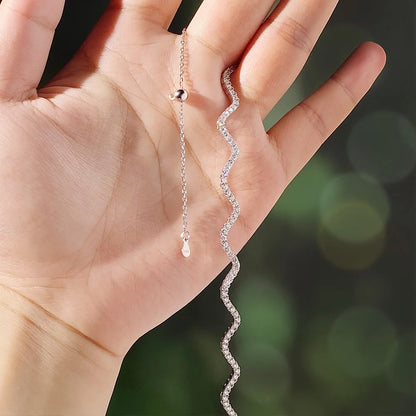 2mm Full Moissanite Wave Tennis Necklaces 925 Sterling Silver Luxury Bridal Necklace Adjustable Choker for Women Jewelry Gift