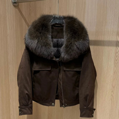 Women's Winter Genuine Fur Coat Cold Weather with Big Collar Mink Coat Thermal Outerwear for Casual City Fashion Wear Windproof