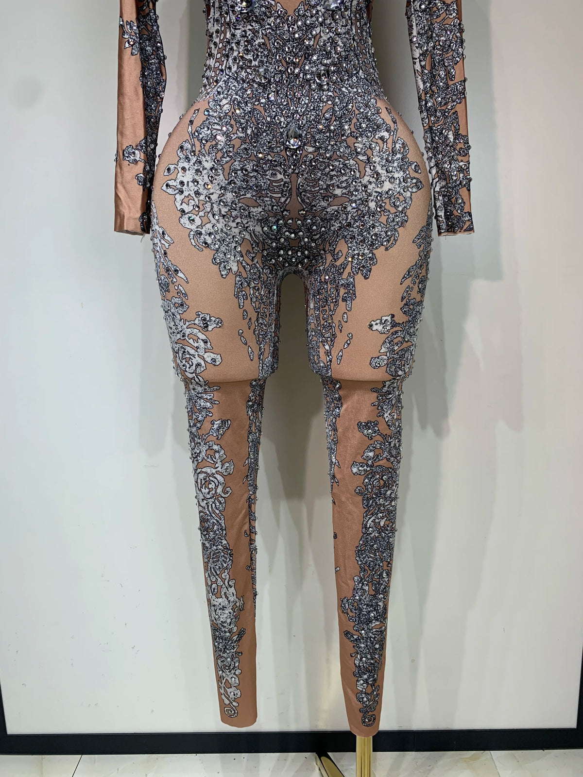 Sparkly Rhinestones Jumpsuit Fashion Sexy Stretch Dance Costume Nightclub Bodysuit Birthday Outfit Evening Party Leggings