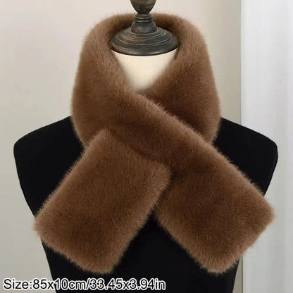 Winter Warm Faux Mink Fur Cross Scarf Solid Color Thickened Neckerchief Wrap Soft Neck Warmer Collar Scarf Autumn Winter