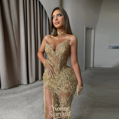 Yvonne Luxury Prom Dresses Gold Diamond 2026 Shiny Evening Gown Sweetheart Sequined Women Formal Party Dress Customized