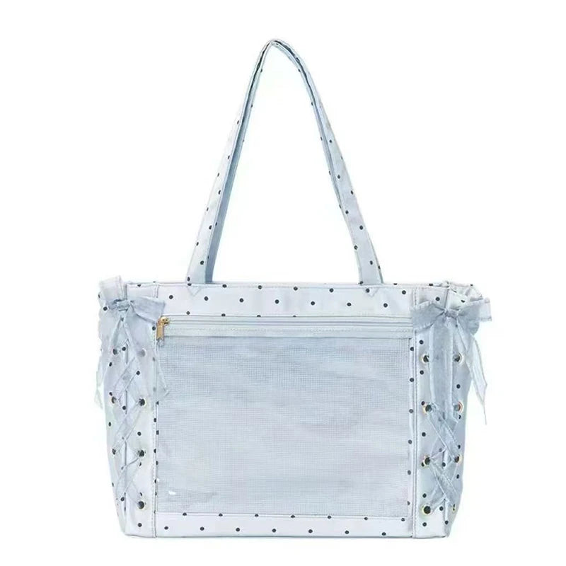 Sweet College Style Ribbon Ita Bag Women Fashion Shoulder Bags Large Capacity Tote Bag For Daily Commuting Transparent Handbag