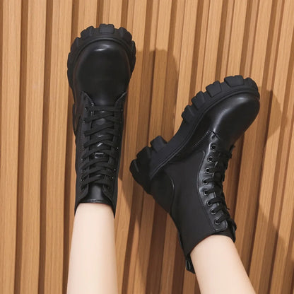 Platform New Women Boots Motorcycle Shoes Woman Leather Minimalist Classic Punk Female Goth Shoes Casual Boots Women Mary Jane