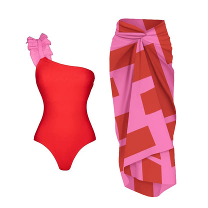 2026 2Pcs Red Pink Swimsuit Sexy Bikini Patchwork Swimwear Female Kimono Swim Suits Cover Up Slim Biquini Bathingsuit Beachwear
